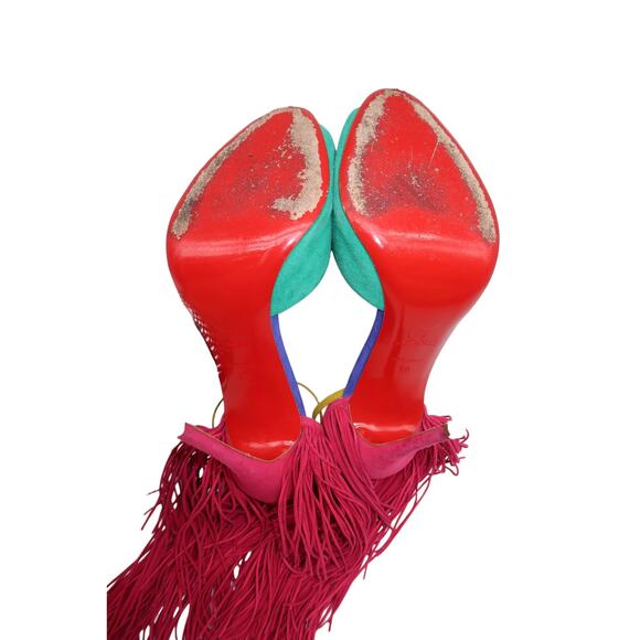 Christian Louboutin Suede Fringe Otrot 120 Heeled Sandals Multicolor Size 40 - Picture 7 of 9